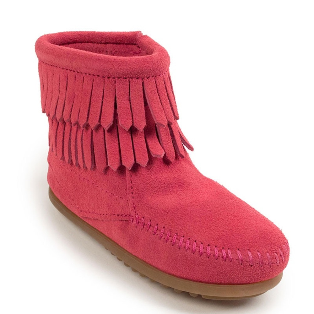 Minnetonka Double Fringe Side Zip Boots Hot Pink